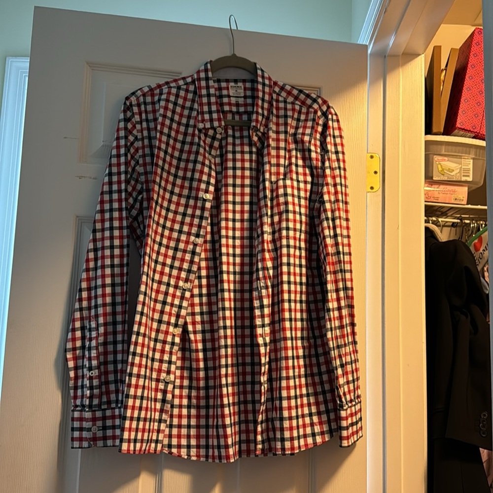 Men’s meduim red and blue plaid shirt - Picture 2 of 4